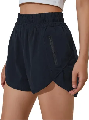 BMJL Women's Running Shorts Elastic High Waisted with Pockets, Sporty Workout Quick Dry Athletic Shorts