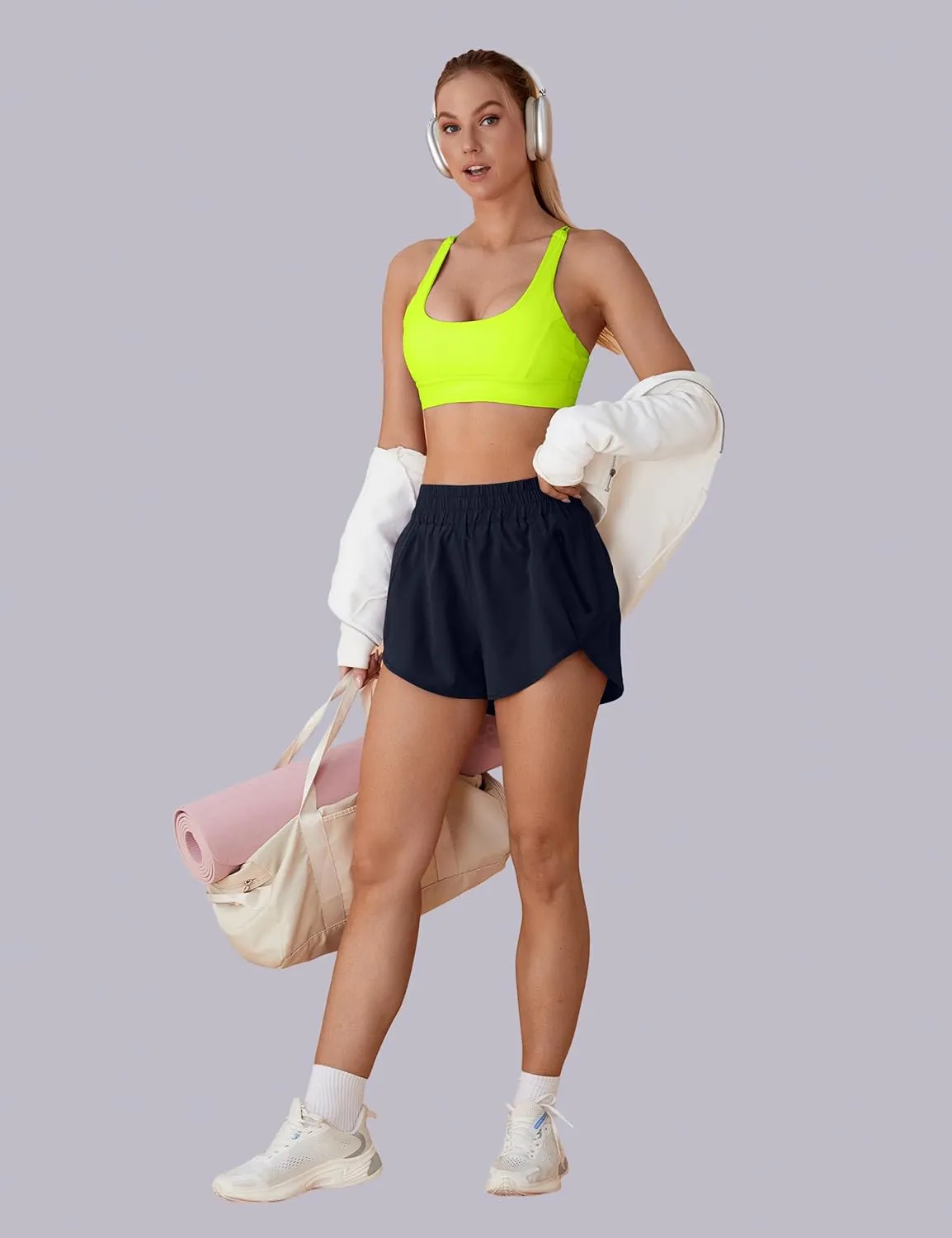 BMJL Women's Running Shorts Elastic High Waisted with Pockets, Sporty Workout Quick Dry Athletic Shorts
