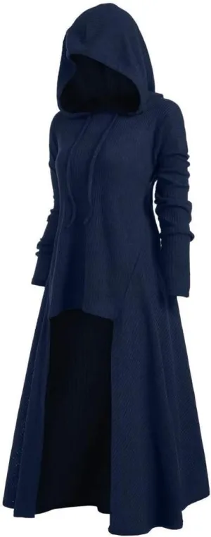 BODOAO Cloak High Low Sweater Dresses for Womens Plus Size Christmas Hooded Lace Up Patchwork Long Sleeve Long Coat Dress