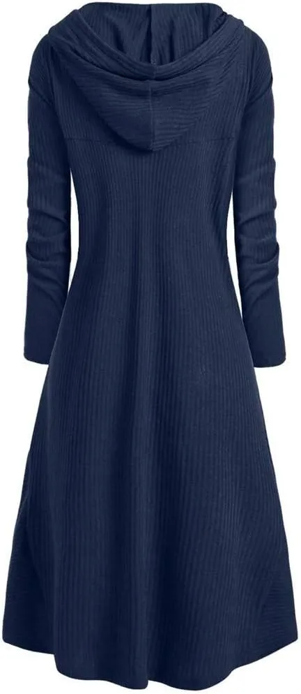 BODOAO Cloak High Low Sweater Dresses for Womens Plus Size Christmas Hooded Lace Up Patchwork Long Sleeve Long Coat Dress