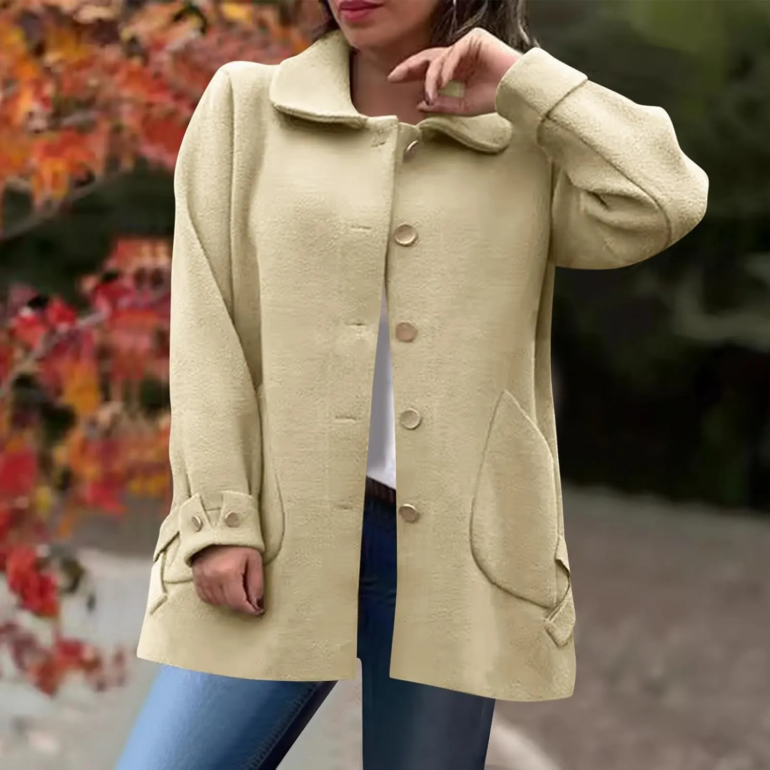 Borniu Women's Wool Blend Pea Coat Lapel Collar Single Breasted Trench Coat Outwear Open Front Cardigan Winter Jackets