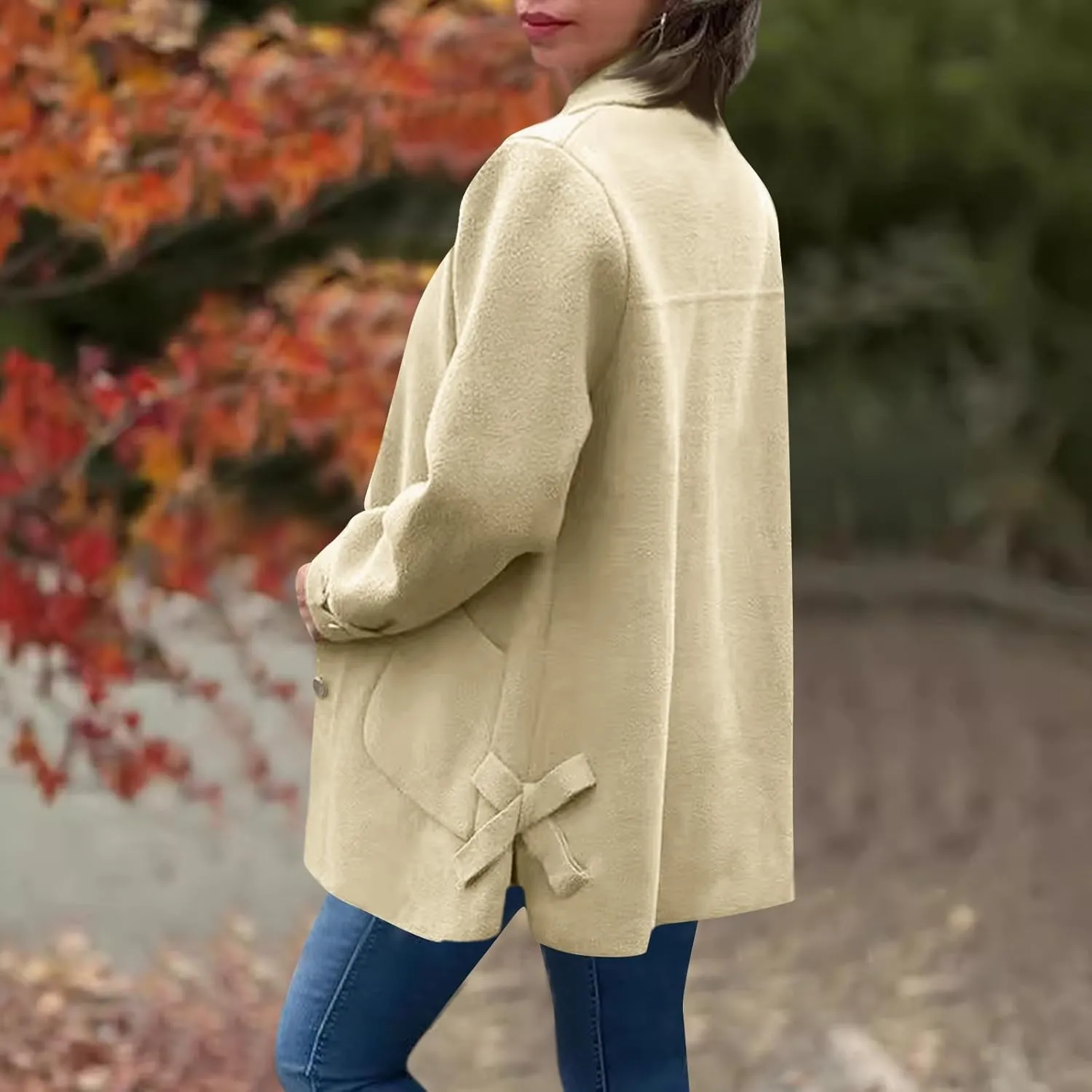 Borniu Women's Wool Blend Pea Coat Lapel Collar Single Breasted Trench Coat Outwear Open Front Cardigan Winter Jackets