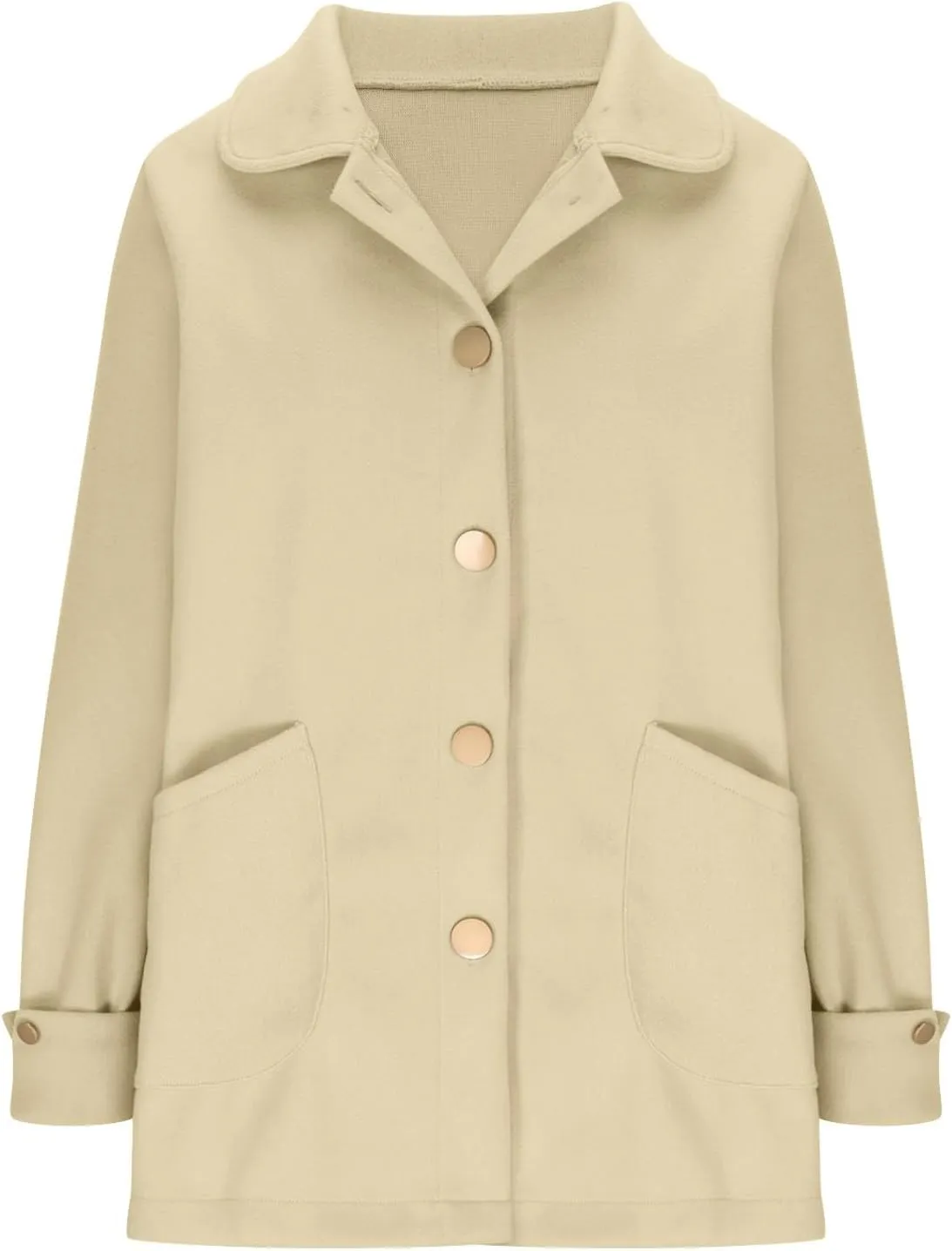 Borniu Women's Wool Blend Pea Coat Lapel Collar Single Breasted Trench Coat Outwear Open Front Cardigan Winter Jackets