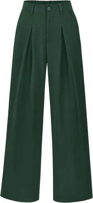 BTFBM Women High Waist Palazzo Pants Casual Wide Leg Trousers Button Down Loose Work Office Business Suit Pant Pockets