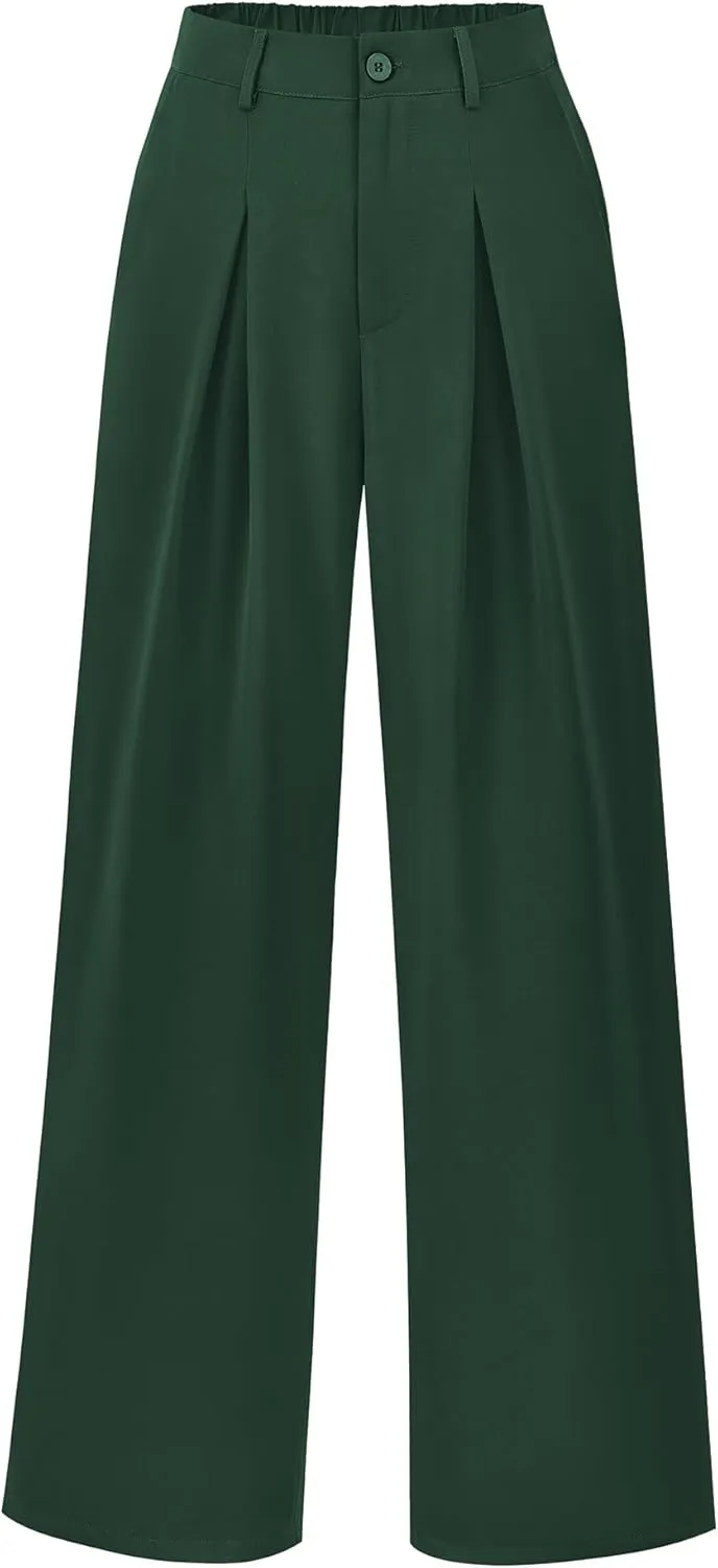 BTFBM Women High Waist Palazzo Pants Casual Wide Leg Trousers Button Down Loose Work Office Business Suit Pant Pockets
