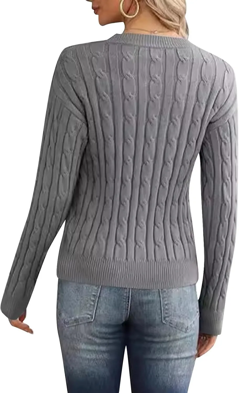 Cable Knit Sweater Women Crewneck Sweater Blouses Dressy Casual Long Sleeve Shirts Pullover Casual Loose Fitting Tops