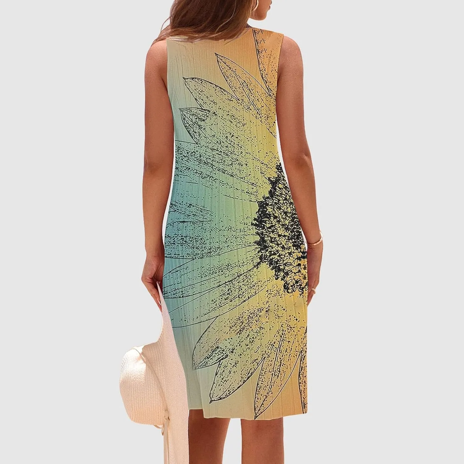 Casual Summer Dresses for Women 2025,Womens Trendy Printed Sleeveless Mini Dress Boatneck Loose Fit Tank A Line Beach Dress