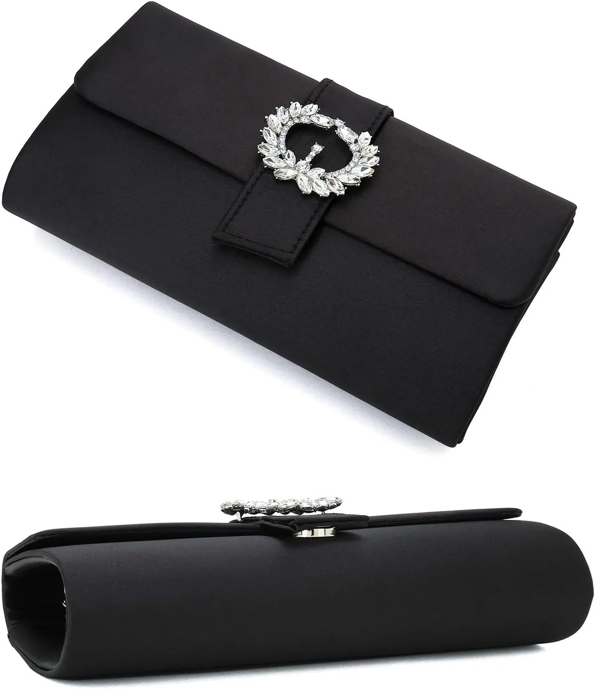 CHARMING TAILOR Evening Bag Diamantes Embellished Satin Clutch Purse for Woman Classy Party Handbag with Beaded Brooch