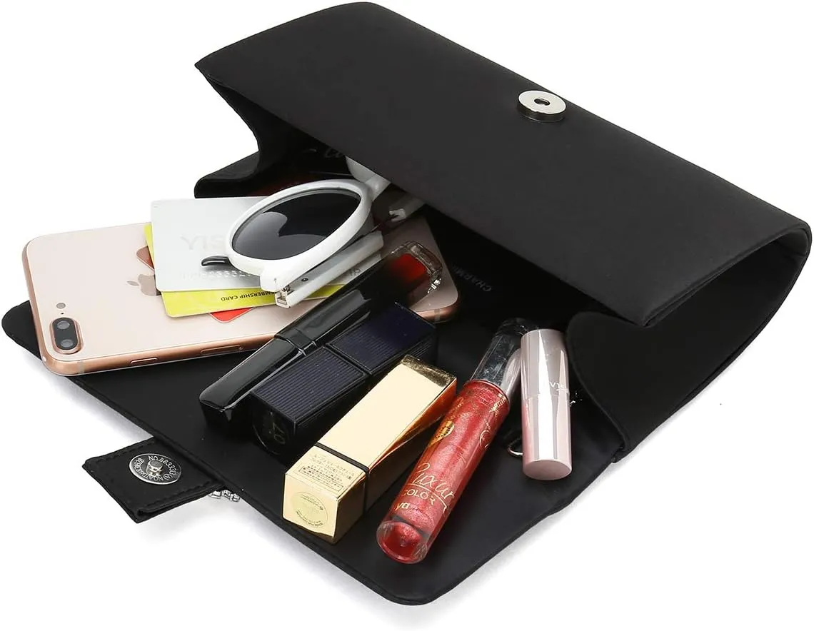 CHARMING TAILOR Evening Bag Diamantes Embellished Satin Clutch Purse for Woman Classy Party Handbag with Beaded Brooch