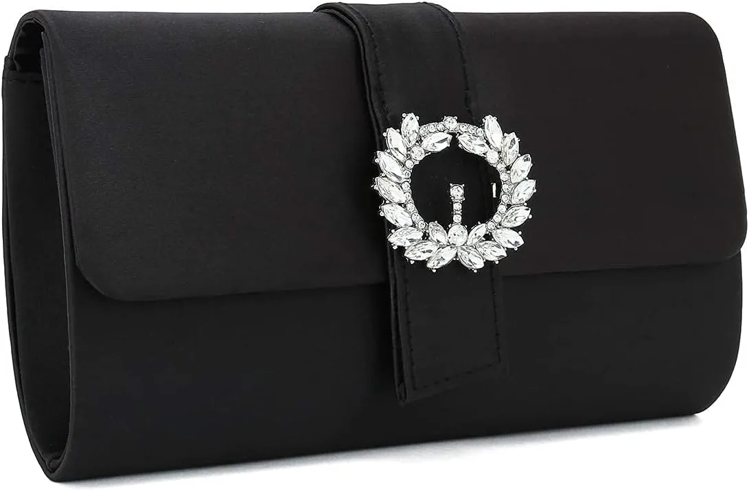 CHARMING TAILOR Evening Bag Diamantes Embellished Satin Clutch Purse for Woman Classy Party Handbag with Beaded Brooch