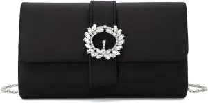 CHARMING TAILOR Evening Bag Diamantes Embellished Satin Clutch Purse for Woman Classy Party Handbag with Beaded Brooch