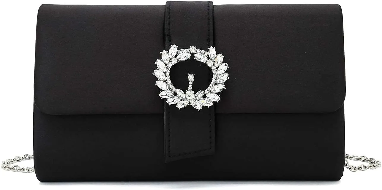 CHARMING TAILOR Evening Bag Diamantes Embellished Satin Clutch Purse for Woman Classy Party Handbag with Beaded Brooch