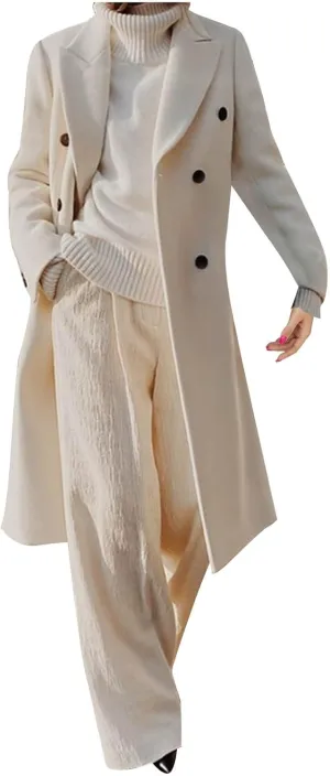 Coats for Women Elegant Notched Lapel Collar Double Breasted Long Blazers Plus Size Temperament Business Trench Coat