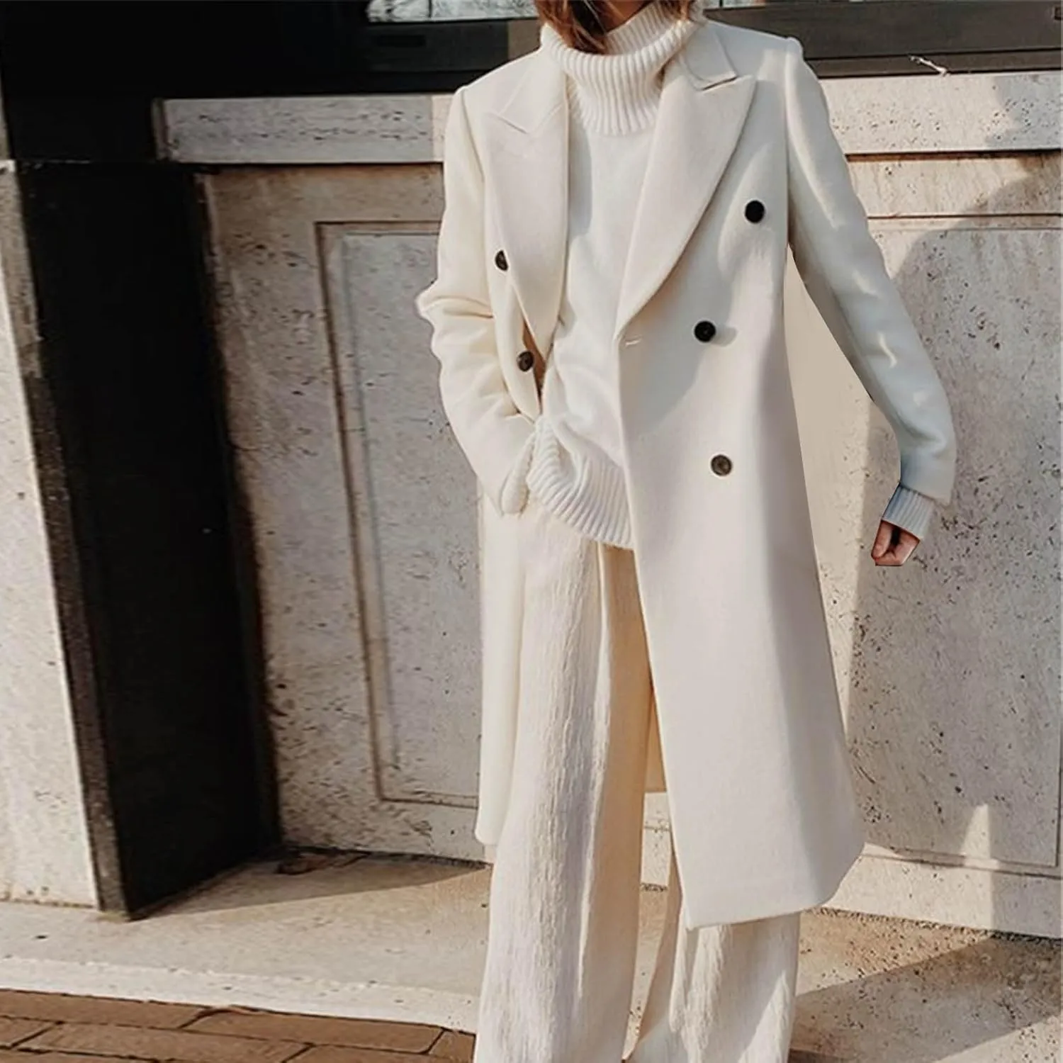 Coats for Women Elegant Notched Lapel Collar Double Breasted Long Blazers Plus Size Temperament Business Trench Coat