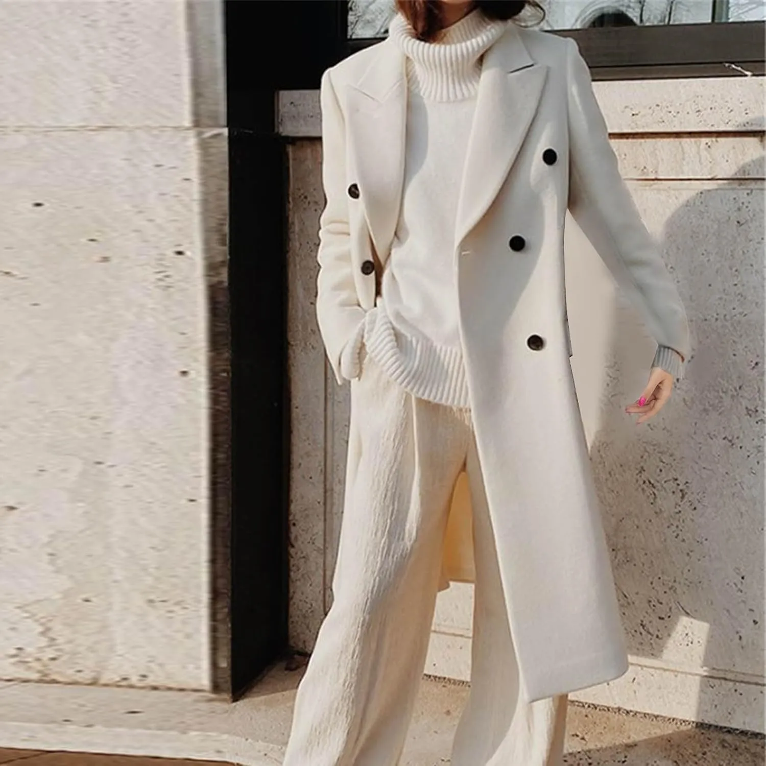 Coats for Women Elegant Notched Lapel Collar Double Breasted Long Blazers Plus Size Temperament Business Trench Coat