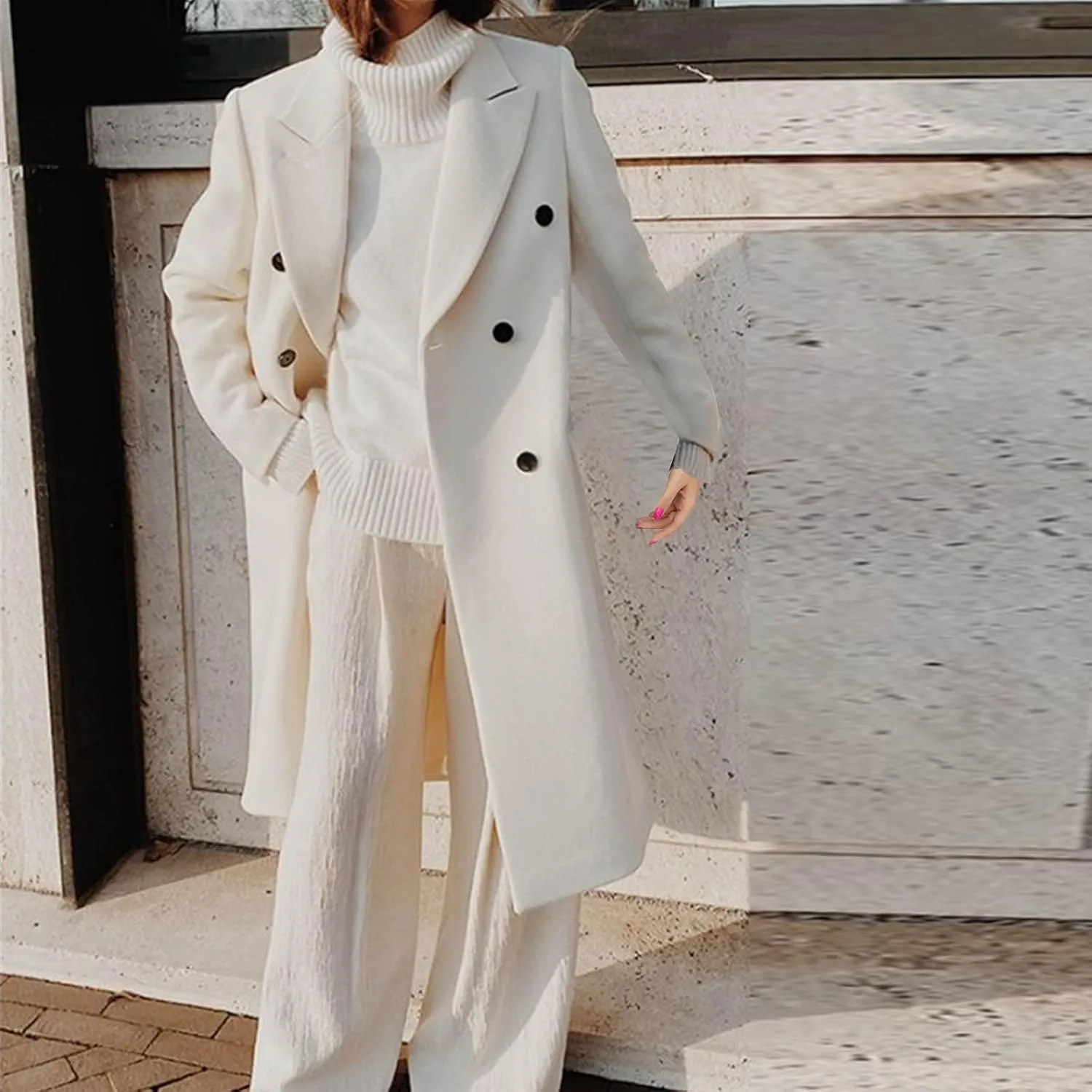 Coats for Women Elegant Notched Lapel Collar Double Breasted Long Blazers Plus Size Temperament Business Trench Coat