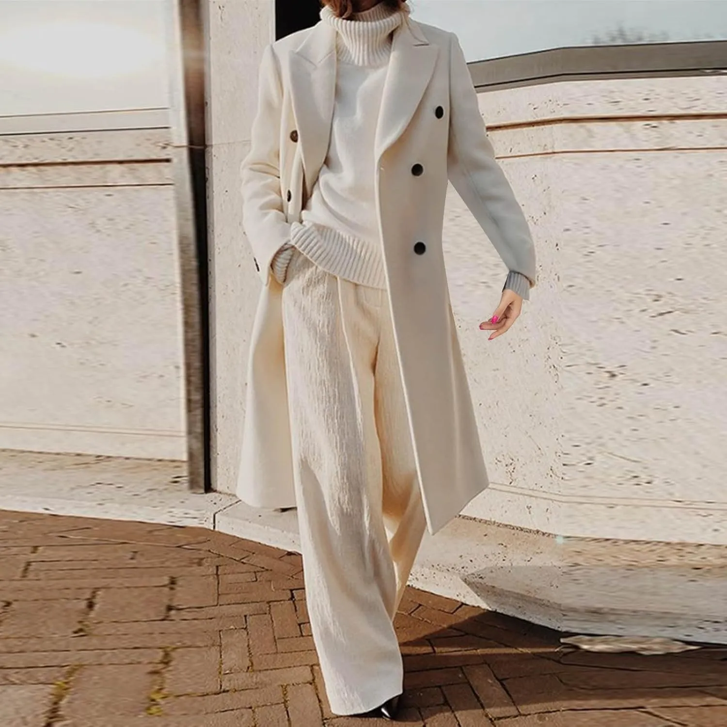 Coats for Women Elegant Notched Lapel Collar Double Breasted Long Blazers Plus Size Temperament Business Trench Coat