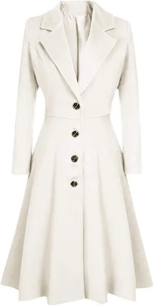cooki Trench Coat for Women 2023 Long Single Breasted Pea Coat Winter Wool Blend Overcoat Notched Lapel Slim Jacket Overcoat