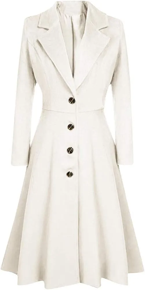 cooki Trench Coat for Women 2023 Long Single Breasted Pea Coat Winter Wool Blend Overcoat Notched Lapel Slim Jacket Overcoat