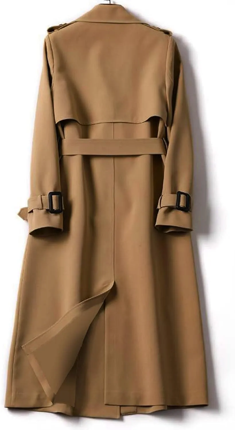 cooki Winter Coats for Women 2023 Mid-long Double Breasted Trench Coat Water Resistant Windbreaker Belted Lapel Overcoat