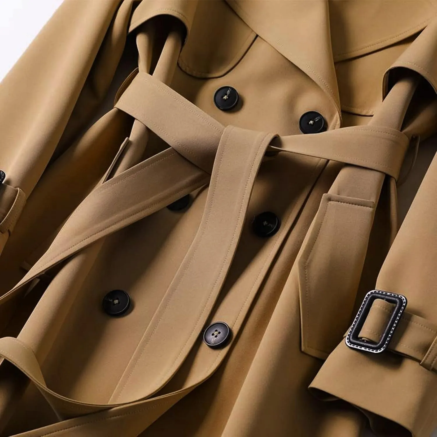 cooki Winter Coats for Women 2023 Mid-long Double Breasted Trench Coat Water Resistant Windbreaker Belted Lapel Overcoat