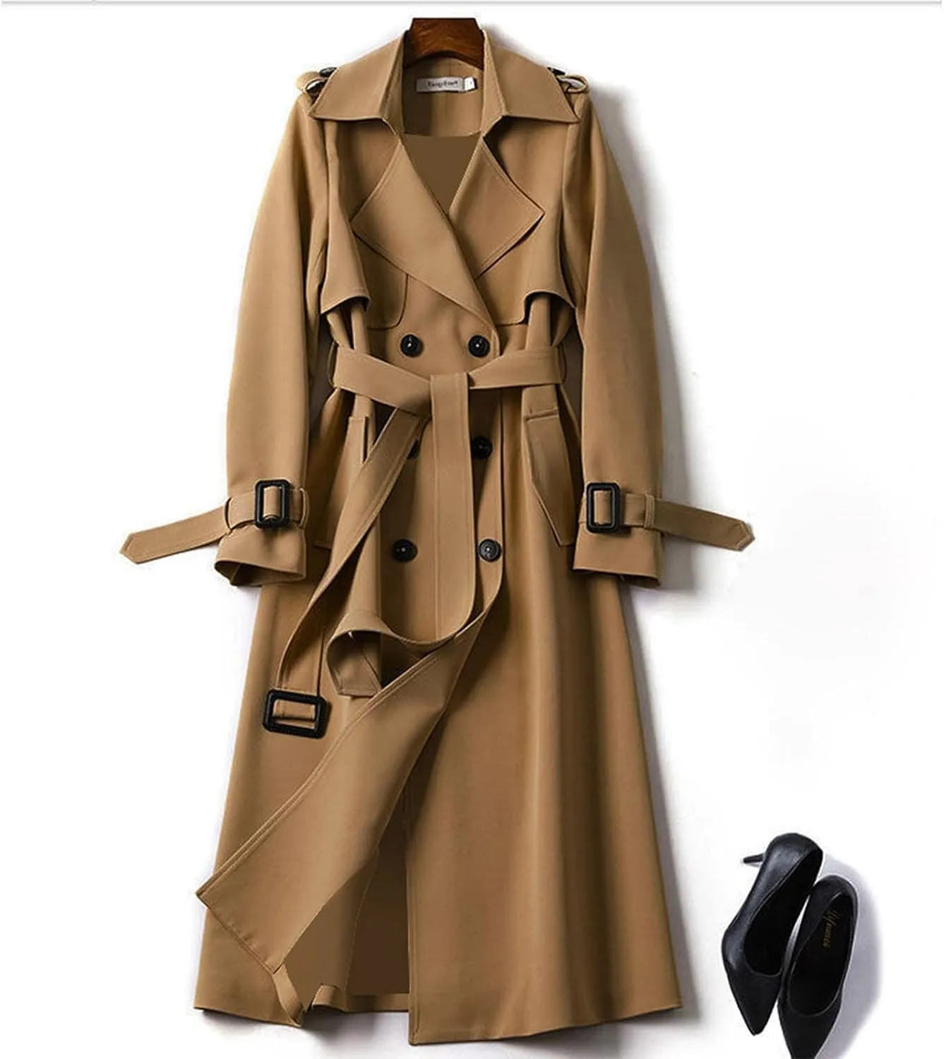 cooki Winter Coats for Women 2023 Mid-long Double Breasted Trench Coat Water Resistant Windbreaker Belted Lapel Overcoat