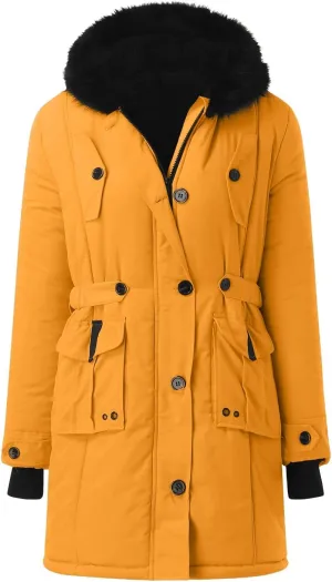 cooki Winter Coats for Women Fleece Lined Puffer Coat Women Long Down Coat Warm Parka Coat Faux Fur Hooded Coat Warm Overcoat