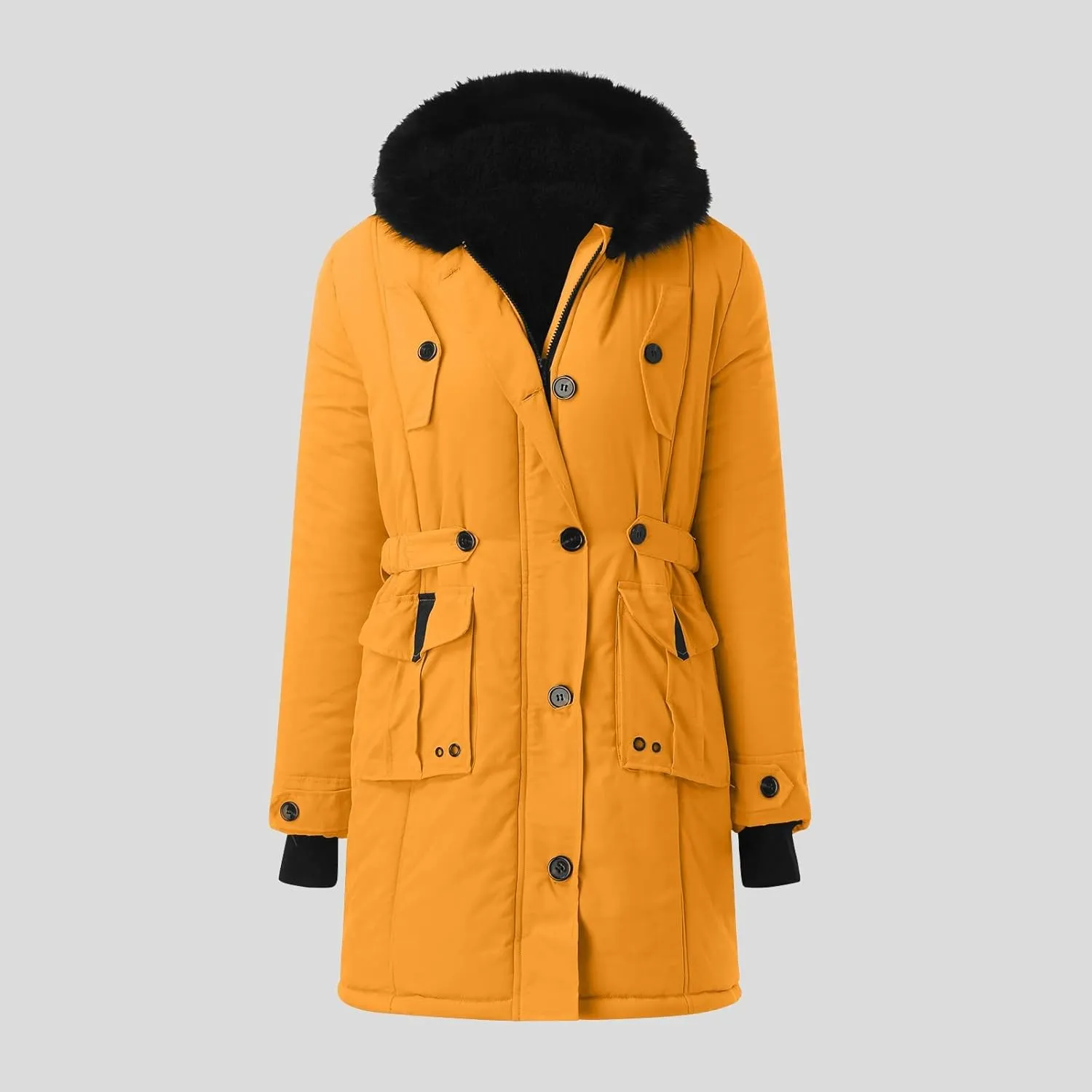 cooki Winter Coats for Women Fleece Lined Puffer Coat Women Long Down Coat Warm Parka Coat Faux Fur Hooded Coat Warm Overcoat