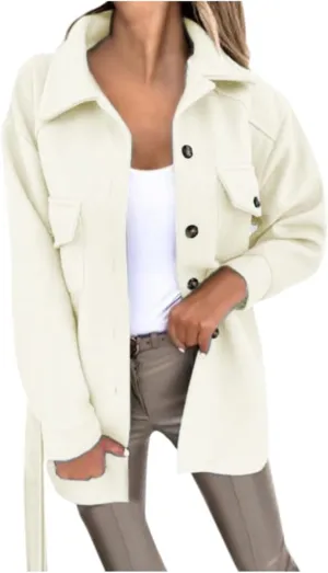 cooki Winter Coats for Women Lapel Belted Peacoat Women's Wool Blend Trench Coat Casual Fall Cardigan Jacket Overcoats