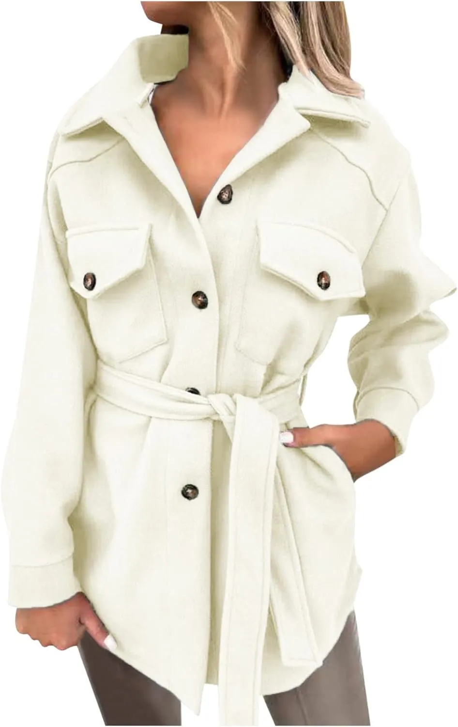 cooki Winter Coats for Women Lapel Belted Peacoat Women's Wool Blend Trench Coat Casual Fall Cardigan Jacket Overcoats