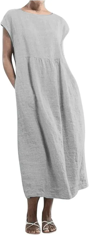 Cotton Linen Shirt Dresses for Women Summer Vintage Dress Casual Linen Maxi Dress Plus Size Bohemian Tunic Dress