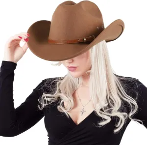 Cowboy Hat for Women Men, Unisex Western Cowboy Cowgirl Hat with Belt Buckle, Wide Brim Yellowstone Hat for Rodeo Outfit, Classic Country-Style Accessories, Western Party Favor Black