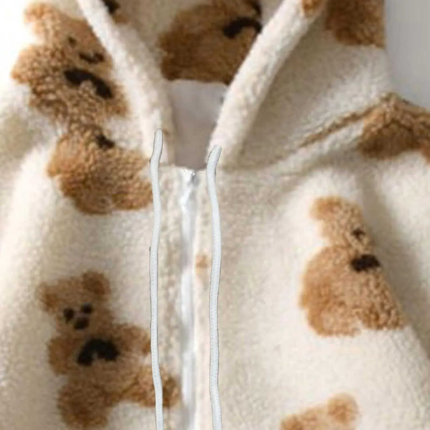 Cute Bear Graphic Plush Hoodies Fashion Women Teen Girls Fall Winter Coats Fuzzy Jackets Zip Up Hooded Outwear