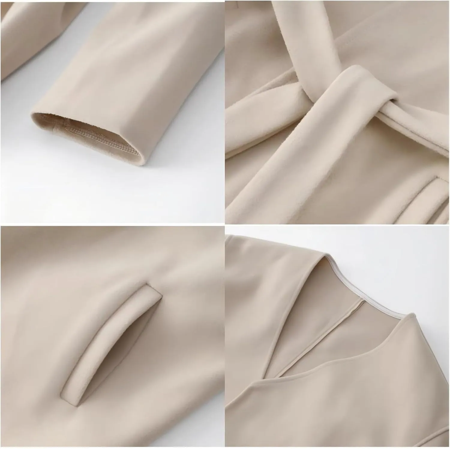 Dawery Elegant V Neck Belt Midi Coat Women Thicken Wool Blends Warm Long Sleeve Outerwear Autumn Winter Street Pocket Jackets