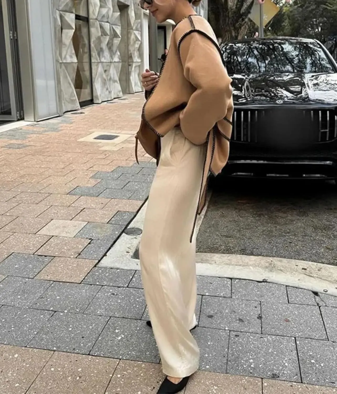 Dawery Wool Blends Trench Spliced Women Jacket Belt Casual Loose Long Sleeves Outwear Autumn Lady High Streetwear