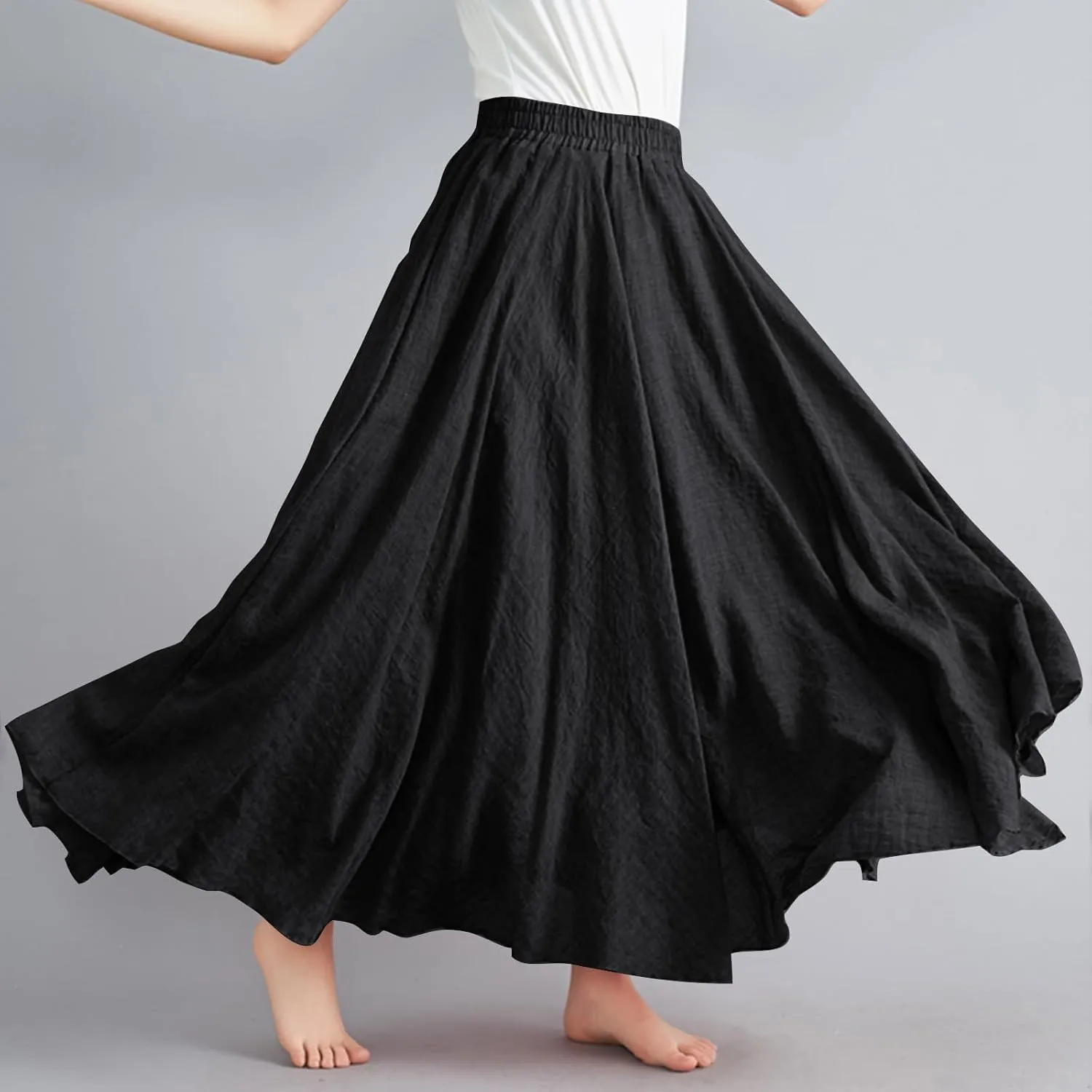 DDAPJ pyju Linen Skirts for Women Summer Bohemian Style Elastic Waist Long Maxi Skirt Loose Flowy Beach Skirt One-Size