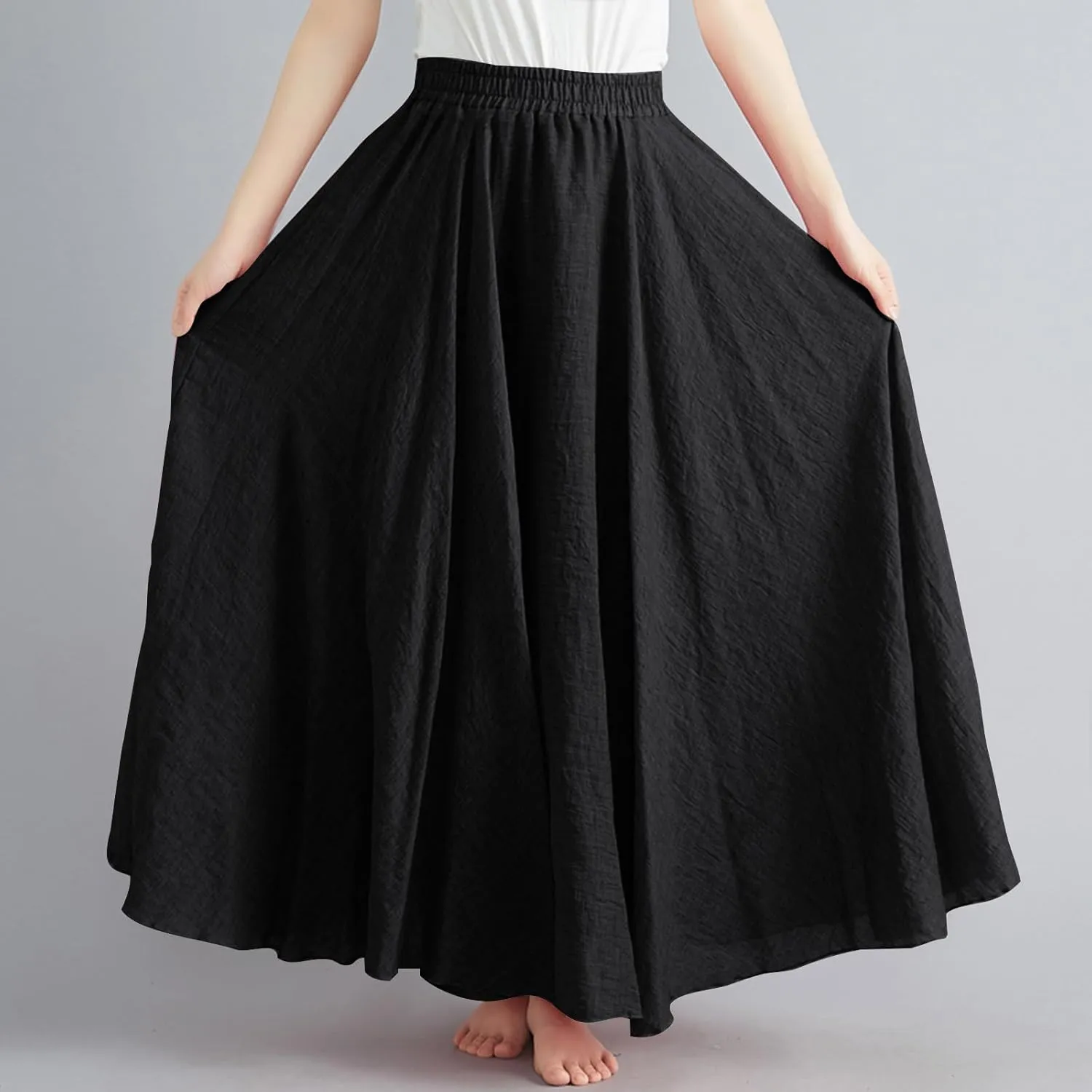 DDAPJ pyju Linen Skirts for Women Summer Bohemian Style Elastic Waist Long Maxi Skirt Loose Flowy Beach Skirt One-Size