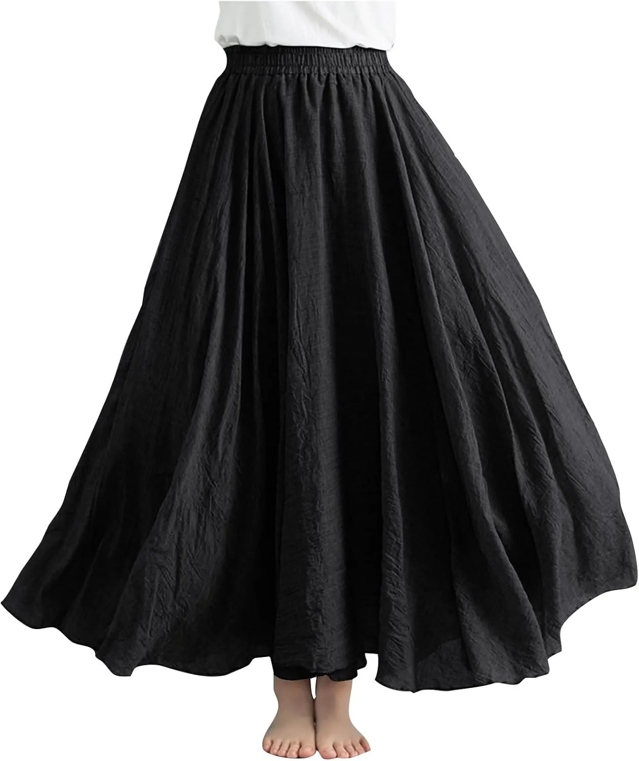 DDAPJ pyju Linen Skirts for Women Summer Bohemian Style Elastic Waist Long Maxi Skirt Loose Flowy Beach Skirt One-Size