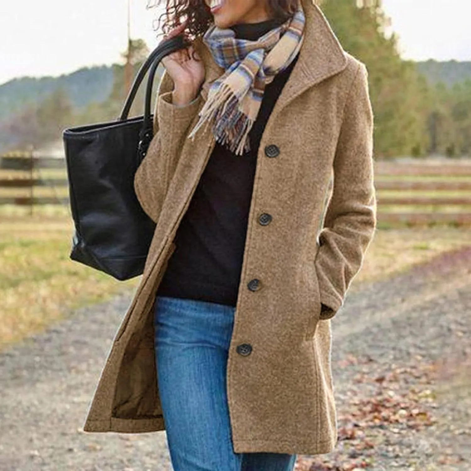 DDAPJ pyju Pea Coat for Women Winter Casual Thicken Wool Blend Lapel Jackets Elegant Single Breasted Overcoat with Pockets