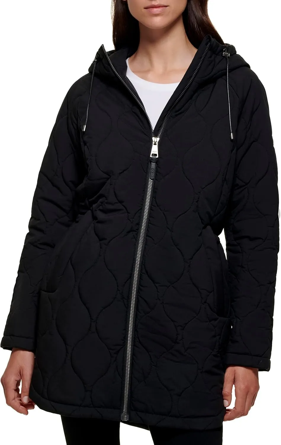 DKNY Women's Faux Fur Hood Long Down Puffer Coat