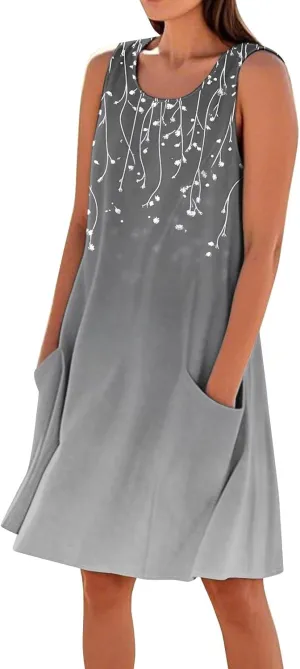 Dresses for Women 2025 Summer Beach Vacation Clothes Spring Sleeveless Plus Size Round Neck Sundresses