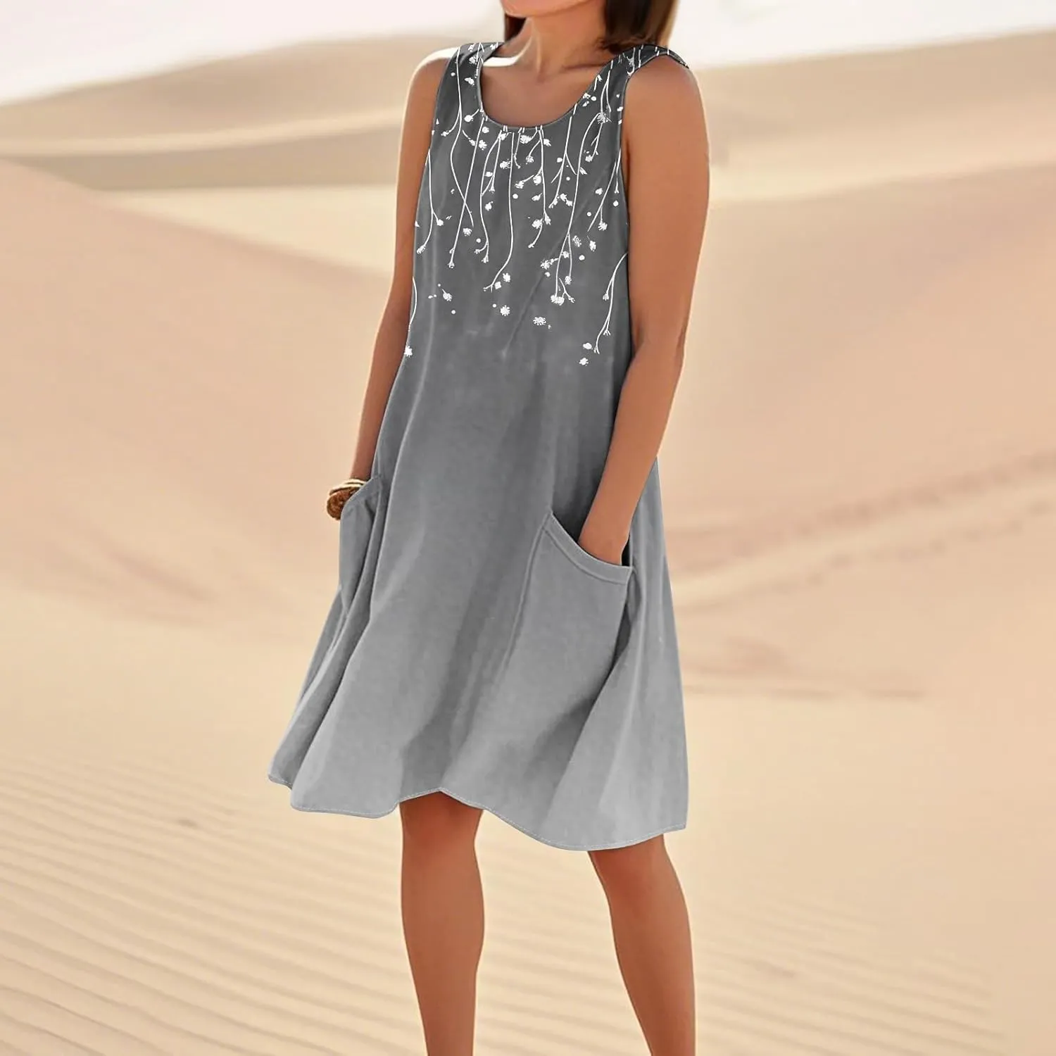 Dresses for Women 2025 Summer Beach Vacation Clothes Spring Sleeveless Plus Size Round Neck Sundresses