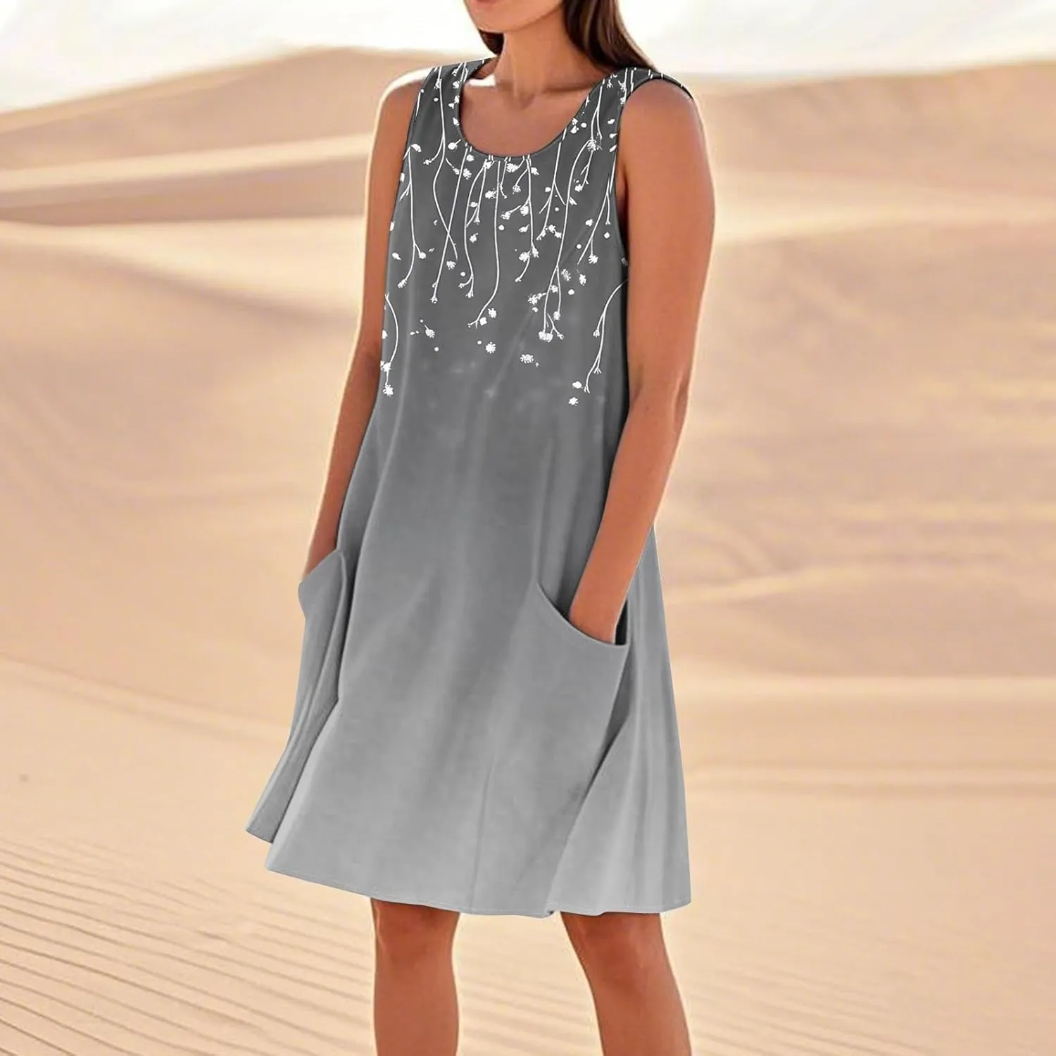 Dresses for Women 2025 Summer Beach Vacation Clothes Spring Sleeveless Plus Size Round Neck Sundresses