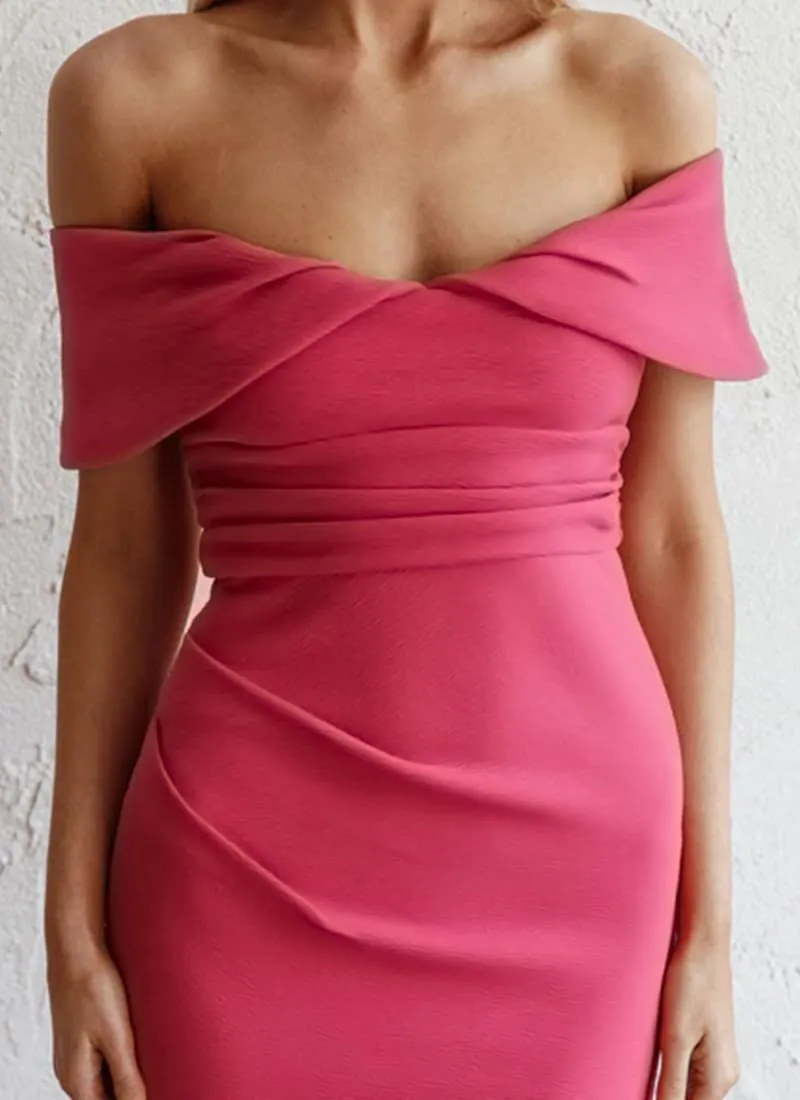 Elegant Off The Shoulder Bodycon Backless Ruched Midi Dress Strapless Tube Slit Dresses for Women Wedding Guest