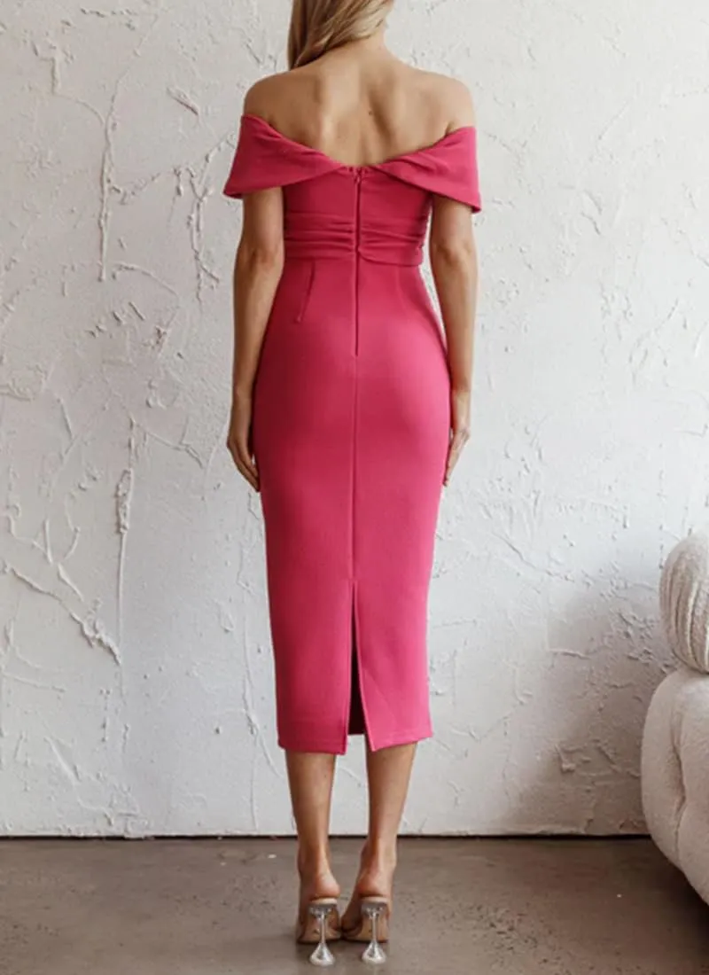 Elegant Off The Shoulder Bodycon Backless Ruched Midi Dress Strapless Tube Slit Dresses for Women Wedding Guest