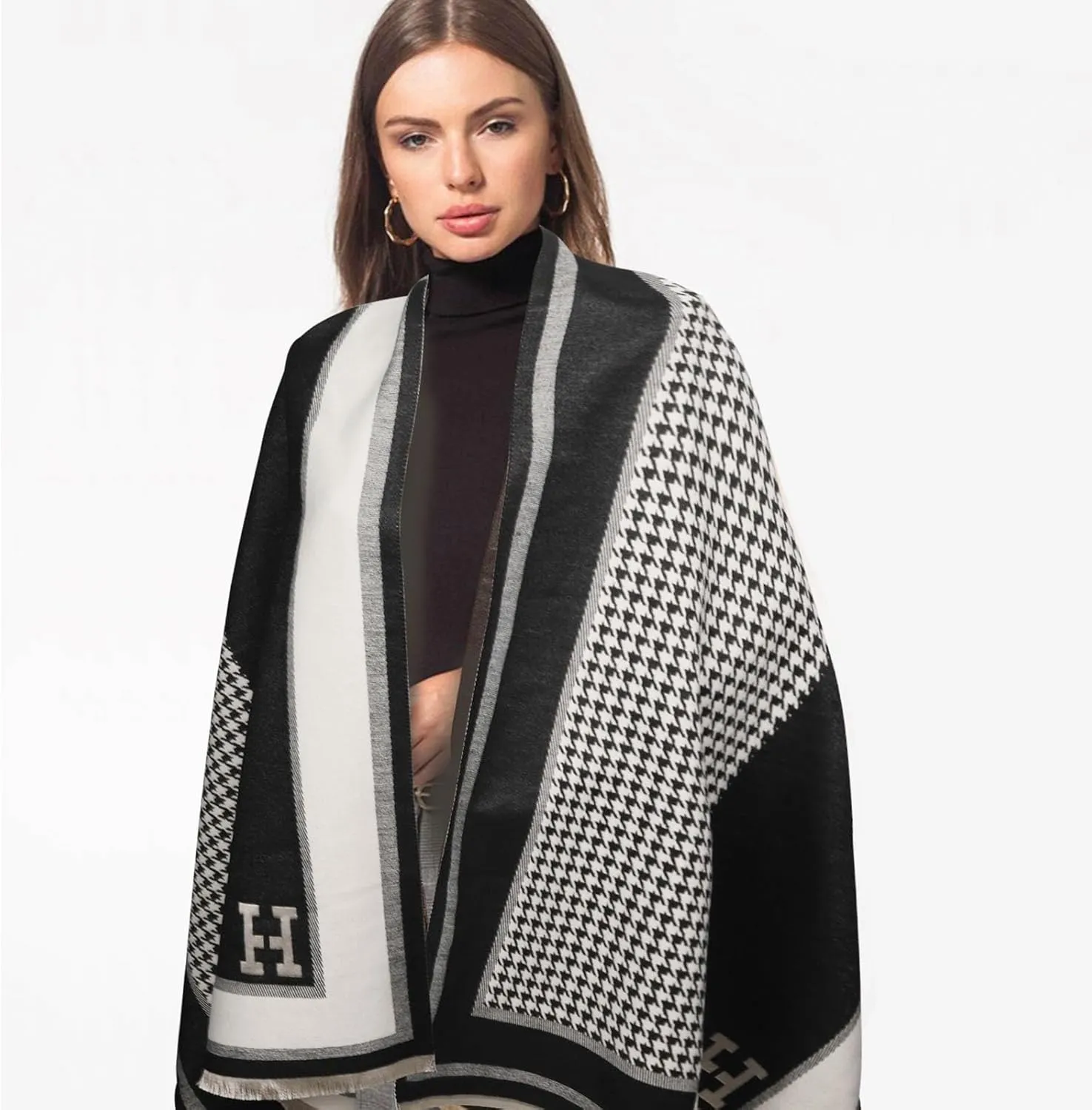 EXTREE Scarfs for Women Pashmina Silky Shawl Wrap for Evening Dressing Blanket Open Front Poncho Cape