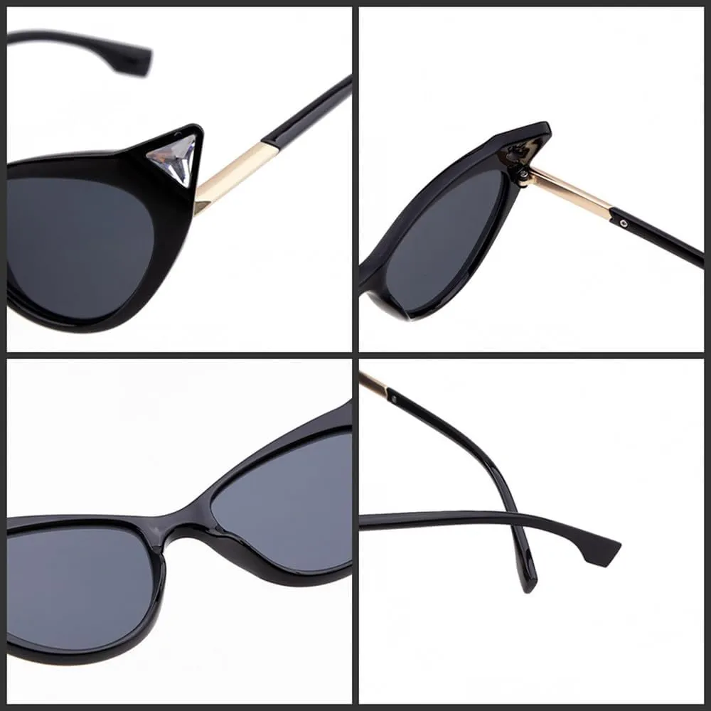 fashion cat eye sunglasses women luxury vintage Leopard frame with diamond sun glasses