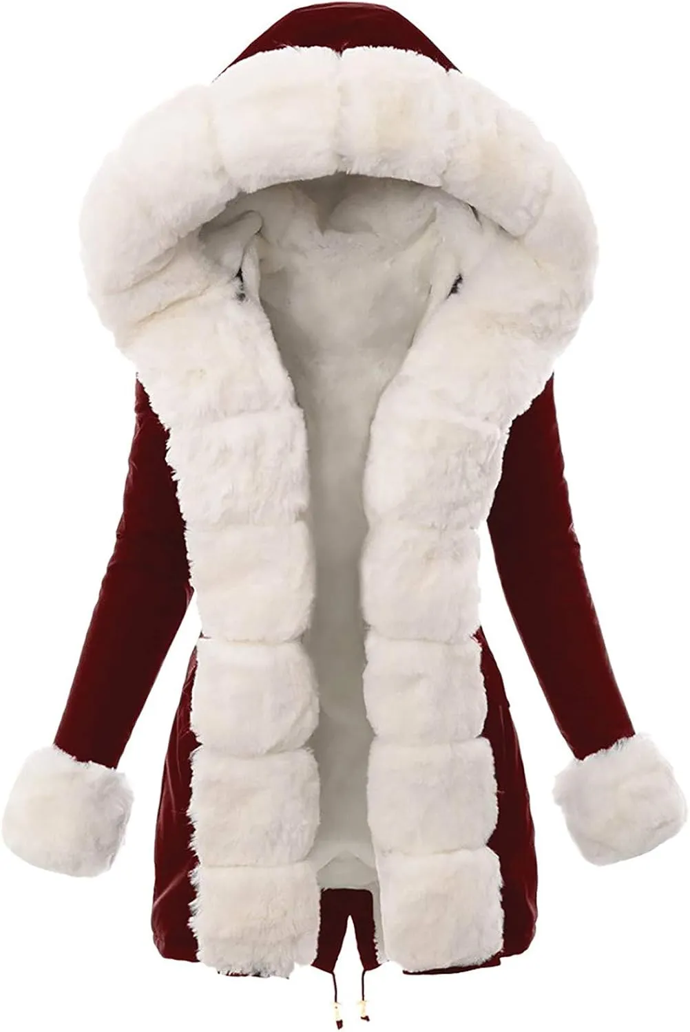 Fashion Furry Winter Coats for Women 2024 Faux Fur Neck Hooded Jacket Down Warm Coat Windbreaker Overcoat