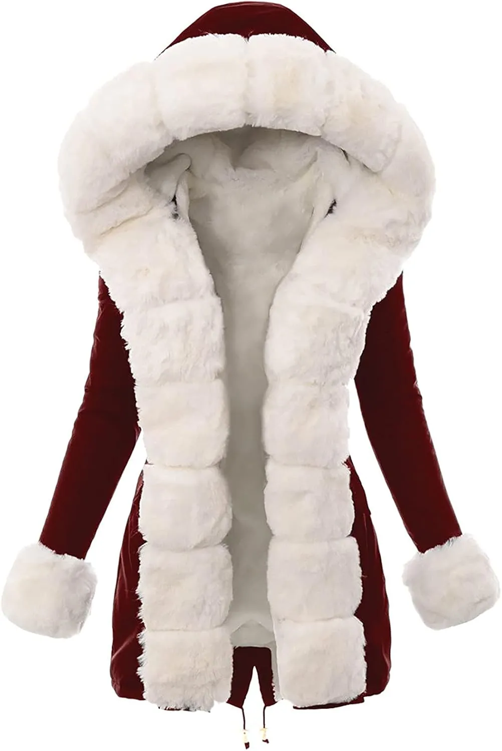 Fashion Furry Winter Coats for Women 2024 Faux Fur Neck Hooded Jacket Down Warm Coat Windbreaker Overcoat
