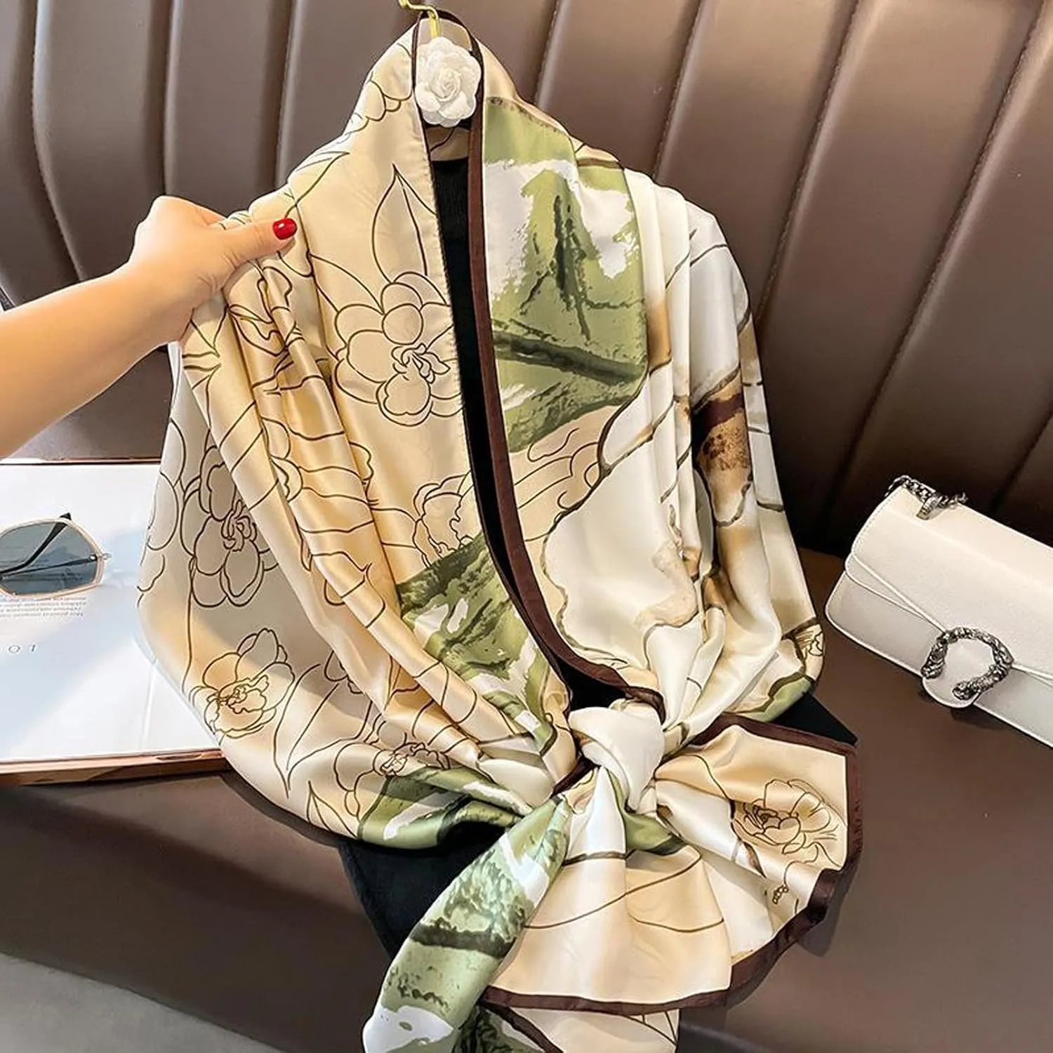 Fashion Scarves 100% Satin Silk Scarf Long Lightweight Sunscreen Shawls Wraps for Women Hair Scarves